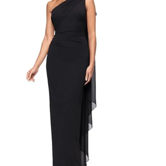 Xscape One Shoulder Chiffon Drape Dress - Picture 3 of 5